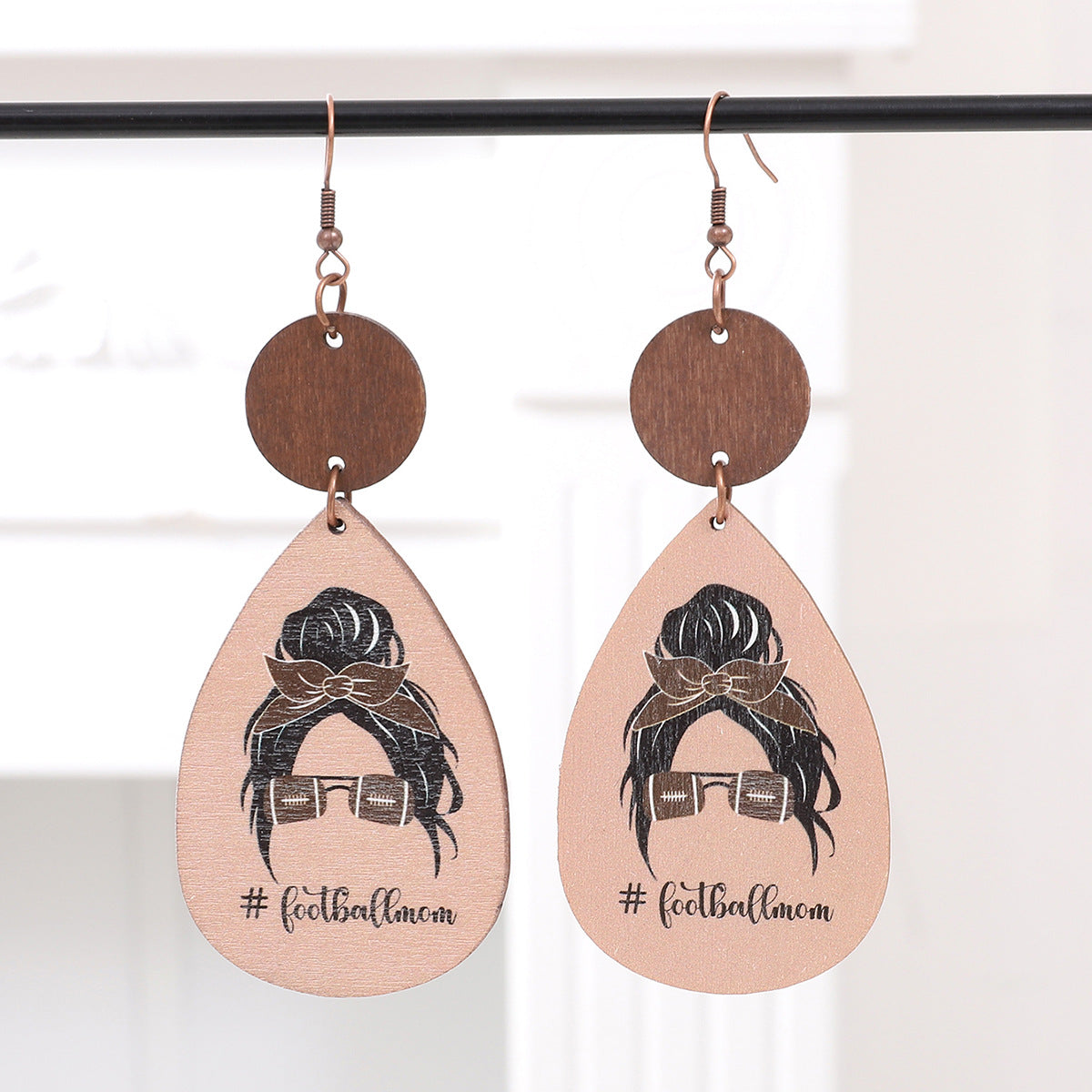 Wholesale Teardrop-shaped sporty wood stud earrings